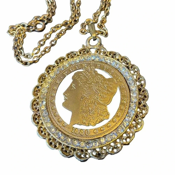 1880 E.PLUR.L.BUS.UNUM By Crown Jewel Man Made Diamonds Necklace Pendant - Picture 1 of 8